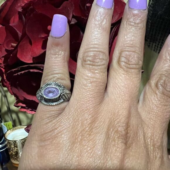 925 SU Native American Amethyst Ring Sz 5 Sterling silver - Picture 4 of 5